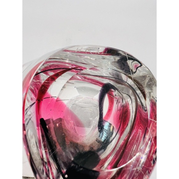 Maastricht Max Verboeket Art Glass Vase Bowl Signed on Base Pink Purple Clear - Picture 8 of 8